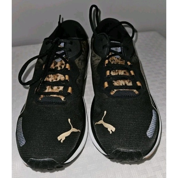 PUMA Women's Size 11M RUN XX NITRO Fur Real Sneakers Black Desert Tan Leopard - Picture 3 of 5